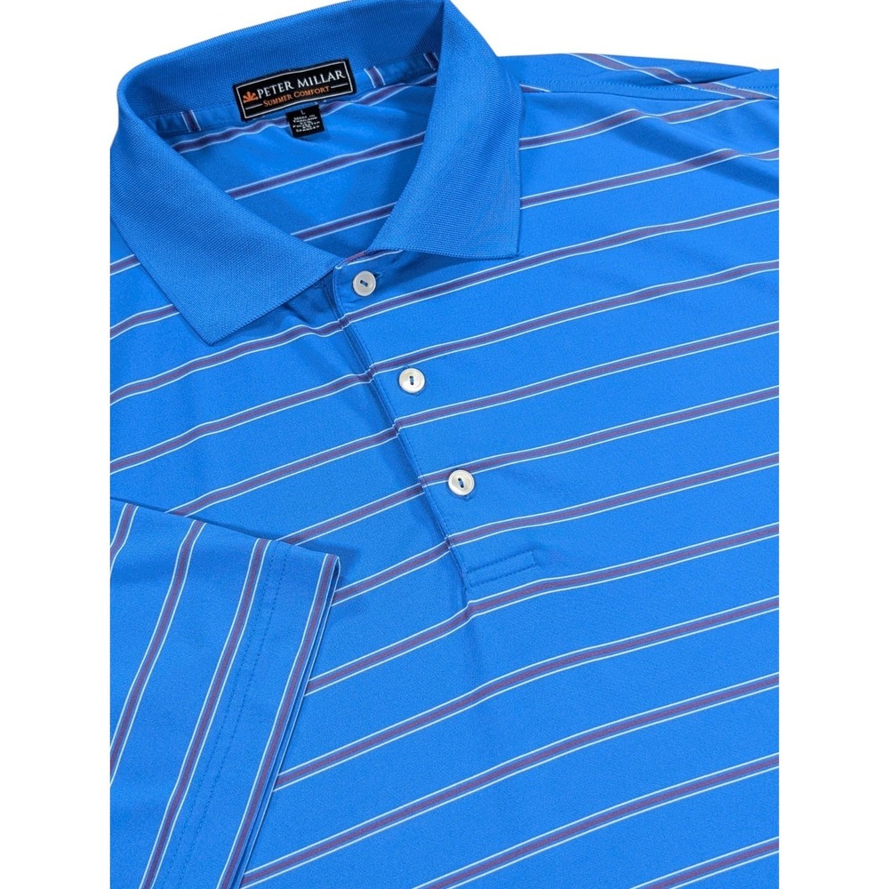 Peter Millar Shirt Men's Large Blue Stripe Summer Comfort Golf Polo Oversized